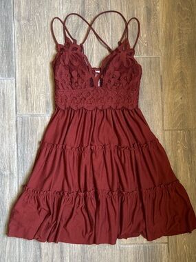 Zenana Outfitters Lace Bodice Mini Dress - Wine Red